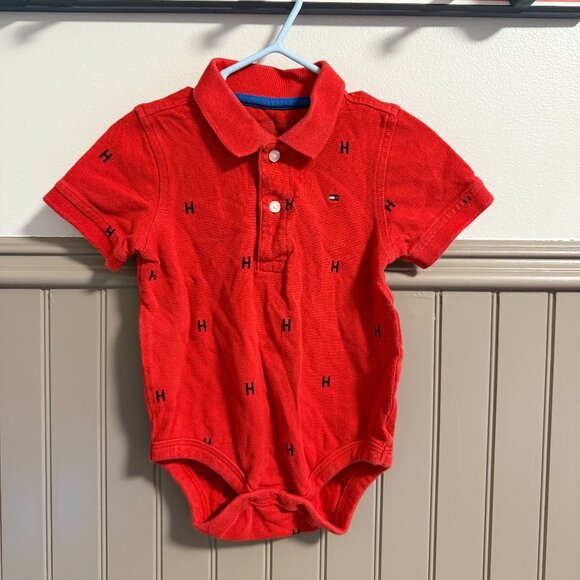 Tommy Hilfiger Short-Sleeve Onesie| 18M | Red Polo with Branding - Picture 1 of 2